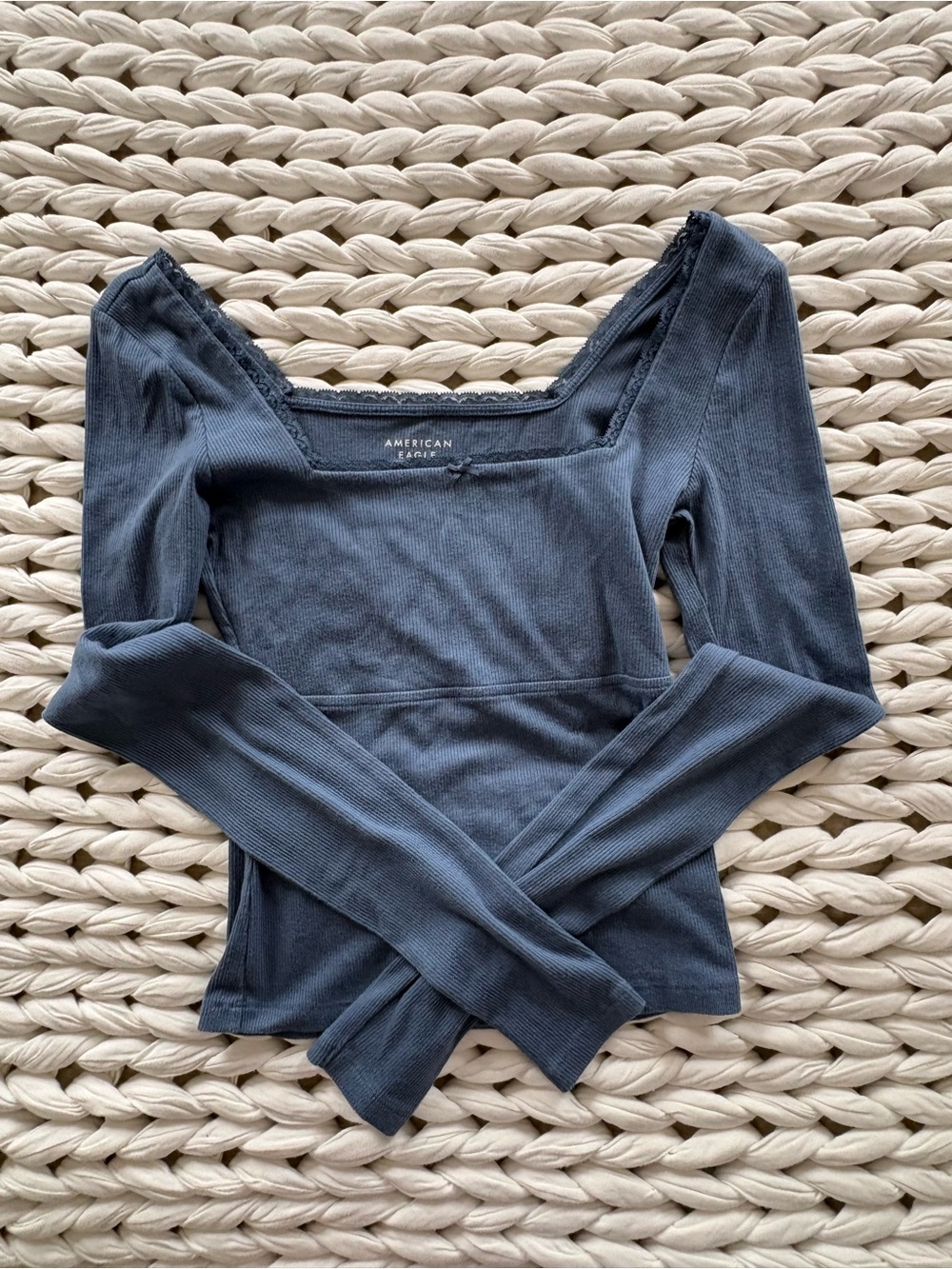 American Eagle Outfitters Long Sleeve Ribbed Square Neck Top